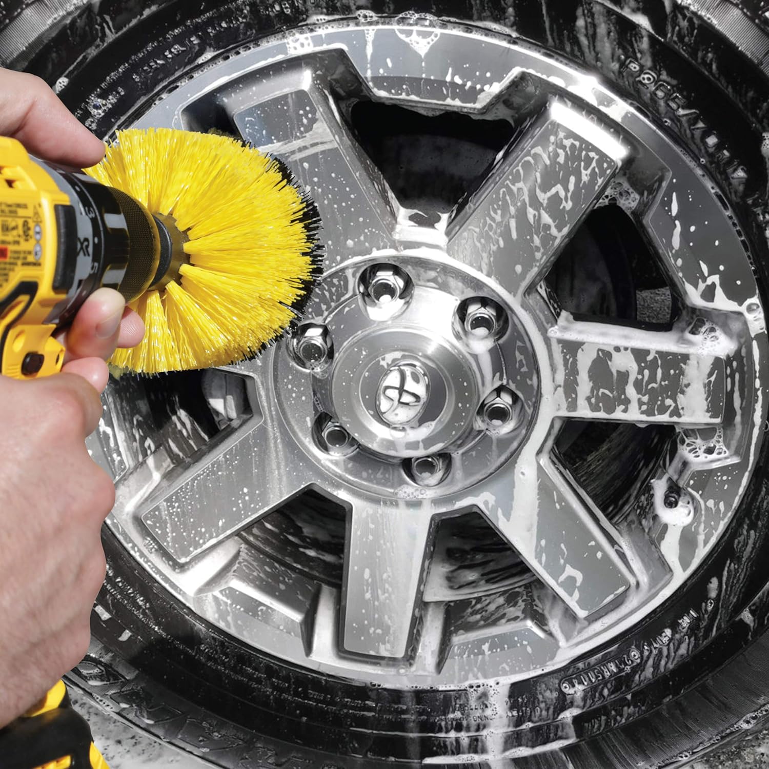 Wheel Brush Kit for Tire and Rim Cleaning | 4 pc Drill Brush Car Detailing Attachment Set | Auto Detail and Scrub Brushes | Car Wash Supplies for Cleaner Cars, RVs, Tires, Rims, Wheels, and Vehicles: Automotive