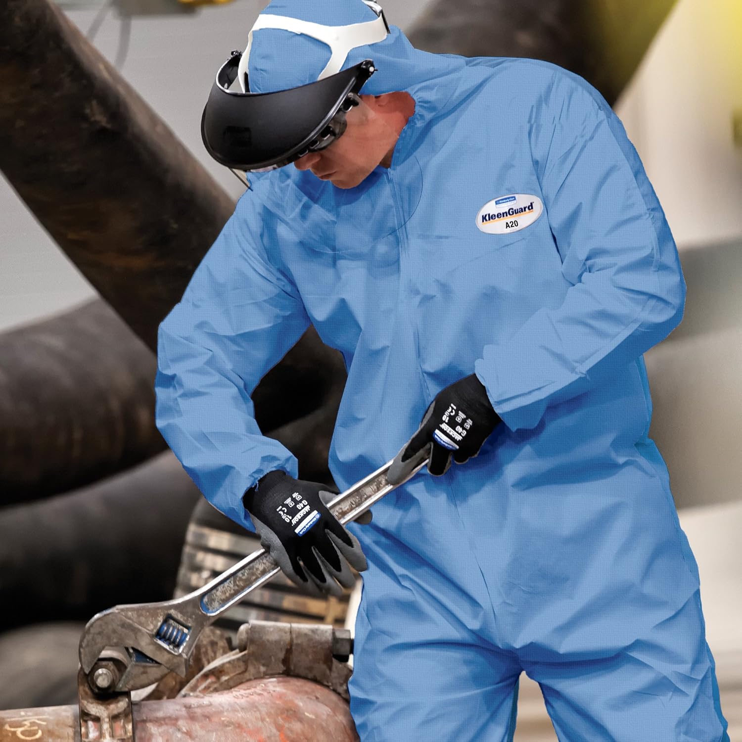 Kleenguard A20 Breathable Particle Protection Hooded Coveralls (58517), REFLEX Design, Zip Front, Elastic Wrists & Ankles, Blue Denim, 4XL, 20 / Case: Industrial & Scientific