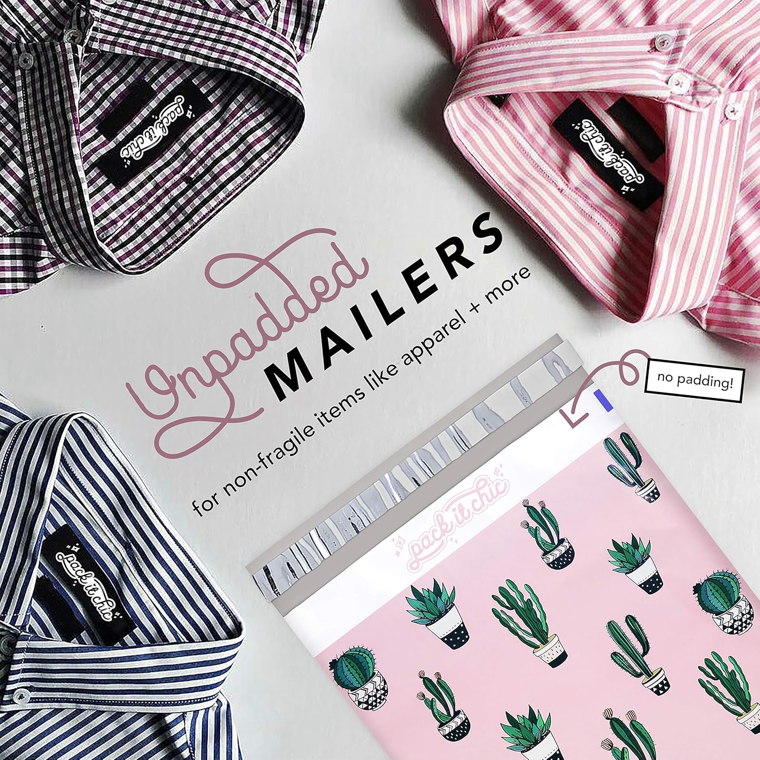 Pack It Chic - 10X13 (100 Pack) Cactus & Succulents Poly Mailer Envelope Plastic Custom Mailing & Shipping Bags - Self Seal (More Designs Available) : Office Products