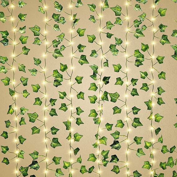 TURNMEON 12 Pack 84Ft Artificial Ivy Leaf Vine with 240 Led 8 Mode