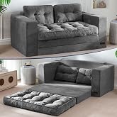 MAXYOYO Folding Sofa Bed, Convertible Sleeper Loveseat with Pillows | 2-Person Fold-Out Loveseat, Convertible Sleeper Bed with Supportive Pillows for Relaxing or Overnight Guests, Dark Grey