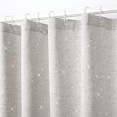 Glitter Shower Curtain Silver Sparkle Grey Boho Curtains for Bathroom 72 | Shimmer Sparkly Luxury Metallic Textured Thick Heavy Duty Cloth Shiny Fancy Bling Cloth Fabric