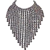 Boho African Wooden or Acrylic Beaded Bib Statement Necklace Strands Layered Cluster Chunky Collar Choker Wood Necklace for Women Fashion Costume Jewelry