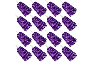 PPXMEEUDC 16PCS Cheerleading Pom Poms Metallic Foil Plastic Pom Poms with Baton Handle for Game Sports Squads Dancing Party Football Basketball Club Spirit Sports Stage Performance Celebration