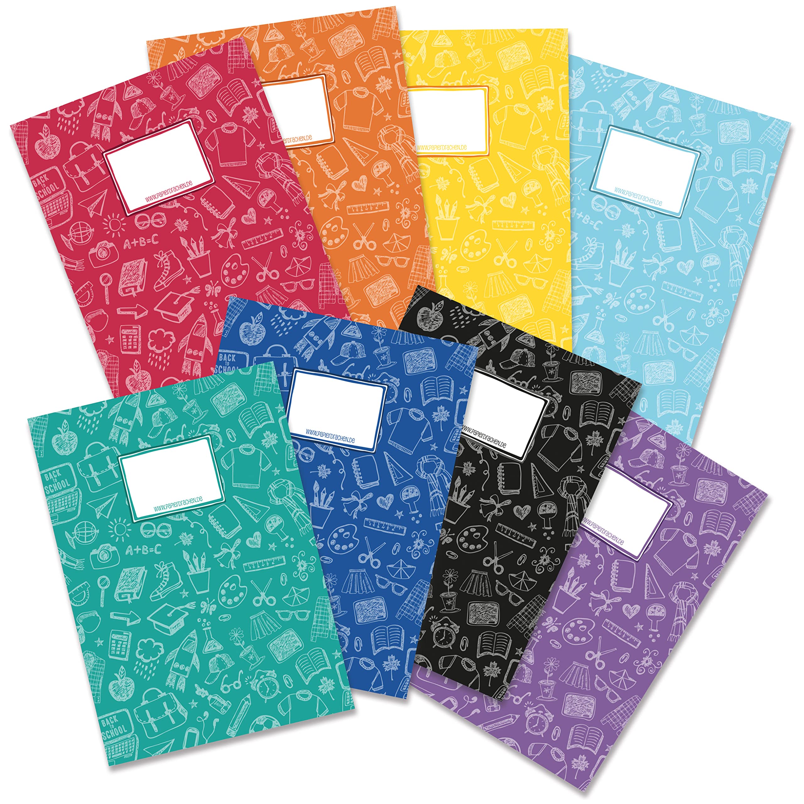 Papierdrachen 8 Paper Notebook Covers for Children, DIN A4, Slip-On, Multicolor, Paper, Set of 4 (Scribble DIN A4)