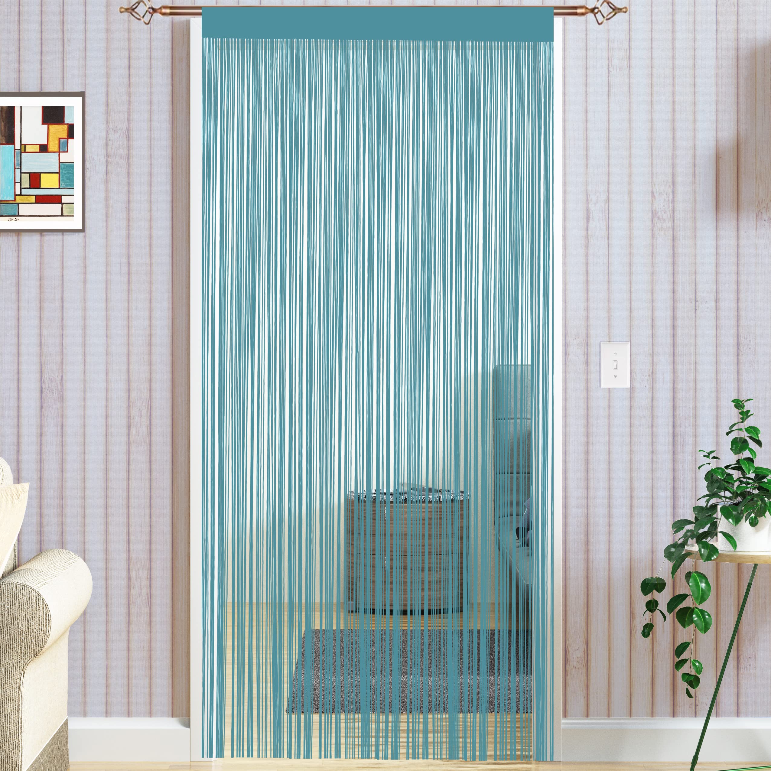 Taiyuhomes String Door Curtains Fly Screen Curtain For Window Decorations Living Room Doorways Crystal Plain Tassel (Blue, 90x200cm) — image 1