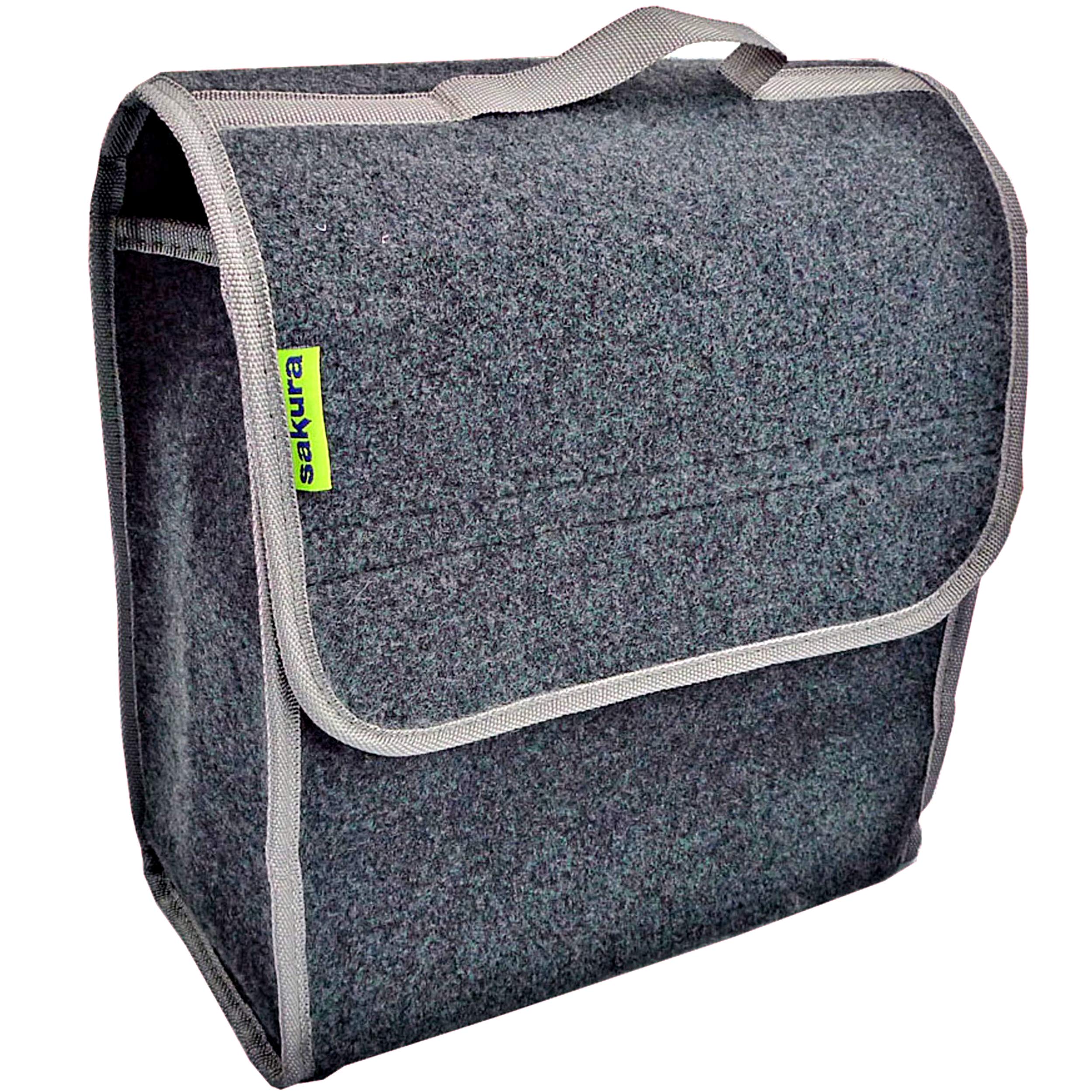 Sakura Small Flip-Top Boot Organiser for Cars and Other Vehicles SS5232 – Dark Grey Carpet Material, Hook and Loop, Carry Handle, 29 x 15 x 30 cm