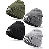 ROLVNHTV 4 Pieces American Flag Beanie Men Winter Hats Tactical Knit Beanie Military Army Skull Cap Patriotic Watch Caps USA Hats for Winter