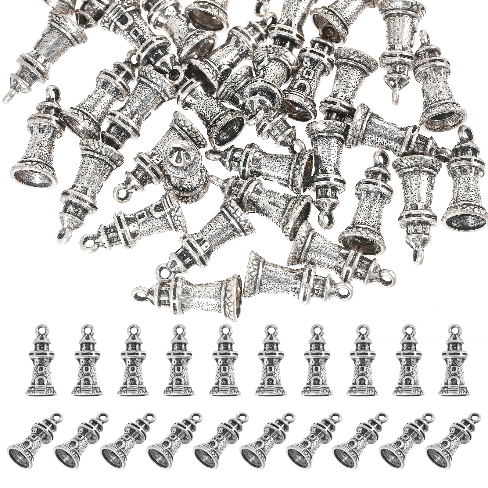 CHGCRAFT 40PCS Lighthouse Charm Alloy Tower Pendants Bulk Metal Lighthouse Pendants Lead Life Charm for DIY Earrings Necklace Bracelet Making Jewelry Accessories