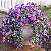 HyeFlora Artificial Flowers for Outdoors Decoration, 2Pcs Dark Purple and Purple Fake Hanging Flowers, UV & Fading Resistant, Faux Decor for Porch Patio Balcony Planter