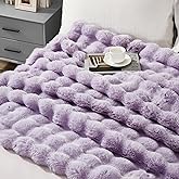 JONIYEAR Soft Fluffy Oversized Bubble Faux Rabbit Fur Throw Blanket 60" x 70", Reversible Solid Thick Warm Fuzzy Blanket for Winter, Luxury Cozy Shaggy Furry Blankets for Bed, Twin Size, Lilac Purple