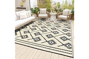 LILIOFFIC Outdoor Rugs - Reversible Mats, 5'x8' Plastic Straw Rug for Patio Clearance Waterproof, Indoor Outdoor Area Rug Carpet for Outside, RV, Deck, Picnic, Beach, Trailer, Camping(Black & Beige)
