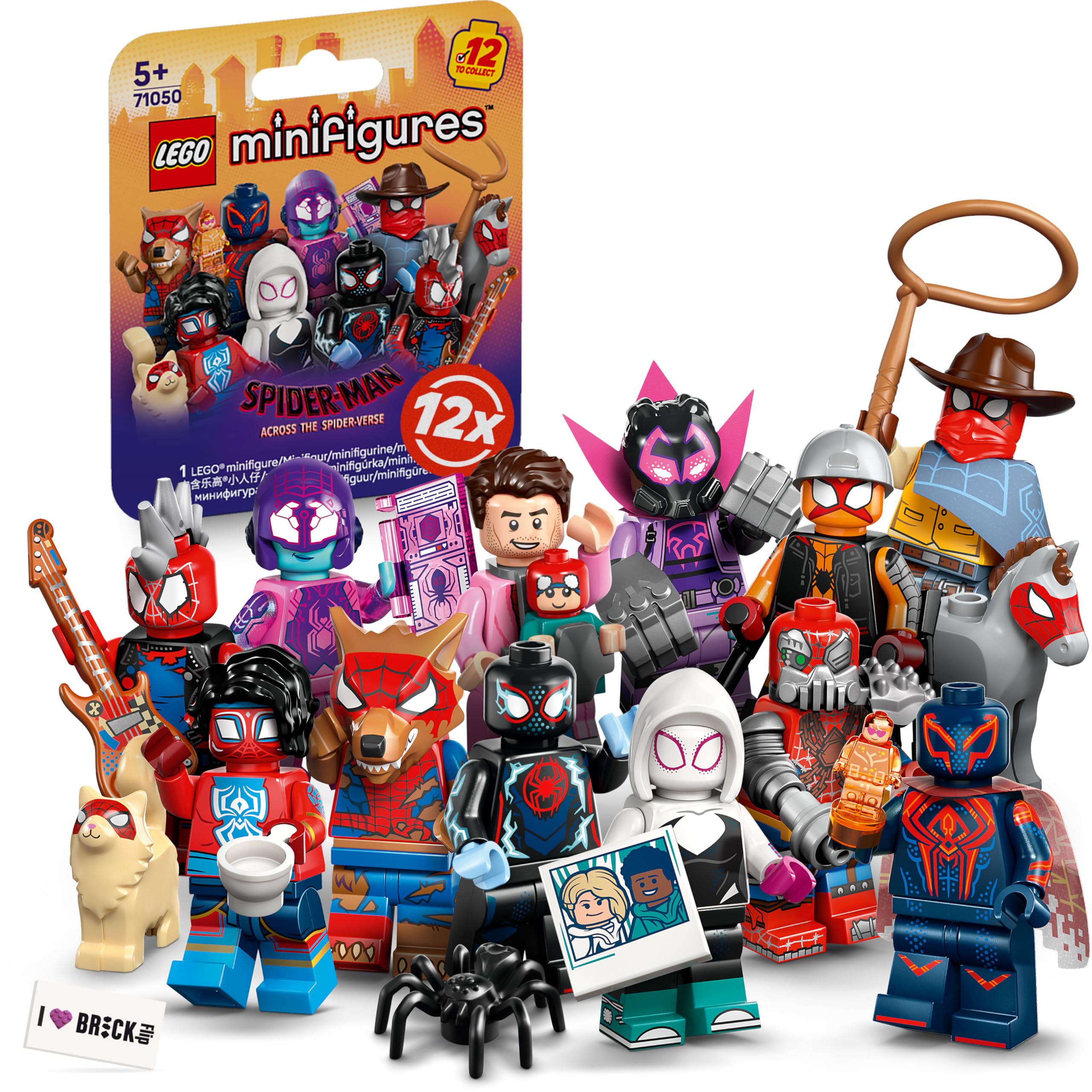 Lego Spiderman Minifigure Series with 12 Spider-Man Figures: Complete Set of the Lego Minifigure Series 71050 Across The Spider-Verse (incl. Printed Tile)