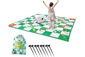 Upper Midland Products Giant Snakes & Ladders Game 9.8 x Foot Life Size Playing Mat with 8 Ground Pegs A Large Inflatable 15'' Dice, Storage Carrying Bag - Yard Games for The Whole Family