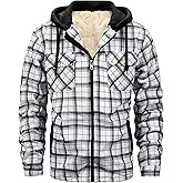HVERDE Men's Winter Cotton Plaid Shirts Jacket Warm Fleece Lined Flannel Hooded Shirt Jacket Coat for Men