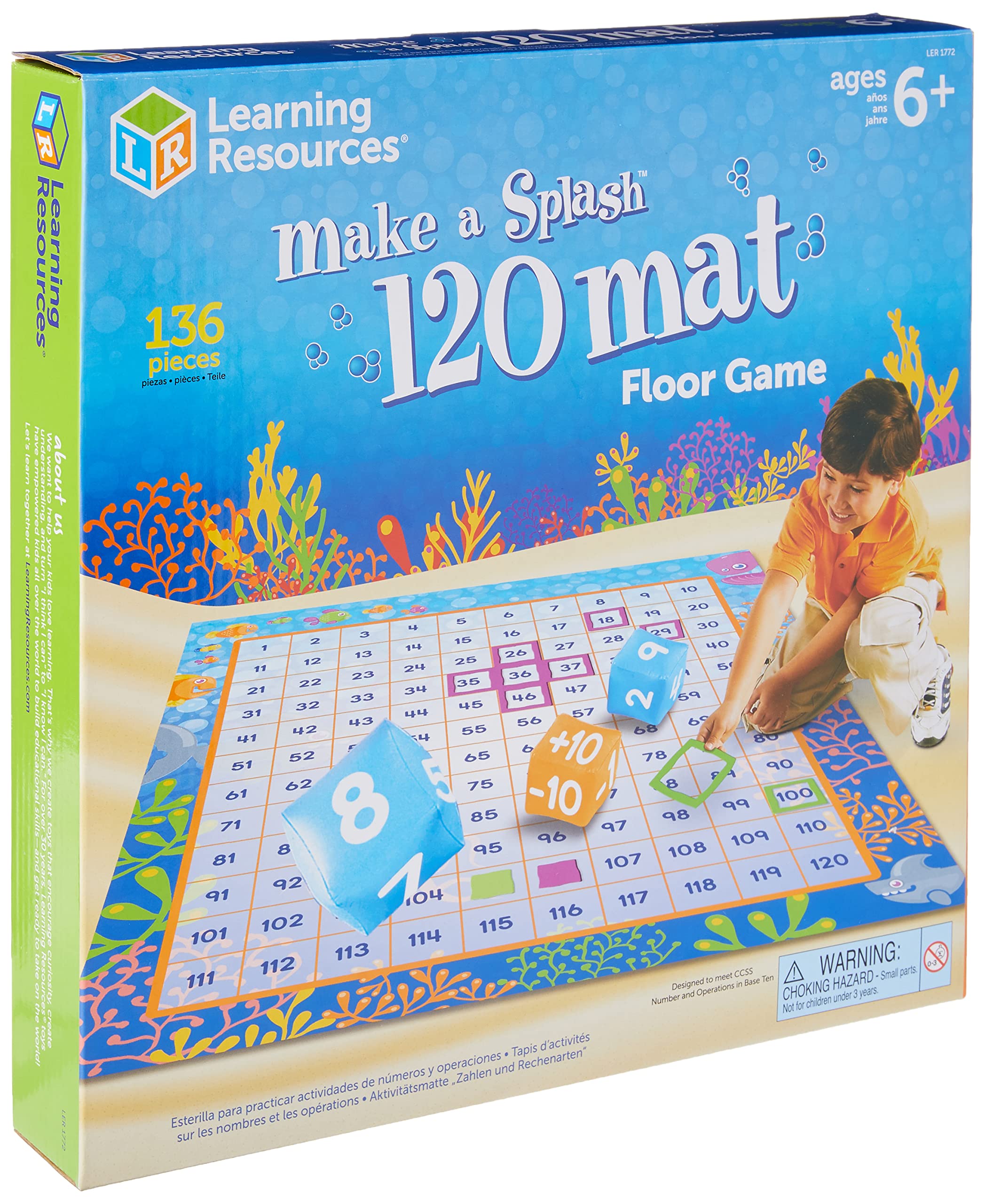 Learning Resources Make a Splash 120 Mat Floor Game - Math Manipulatives, Addition and Subtraction Board Games , Classroom Must Haves, Homeschool Supplies, Montessori Gifts for Boys and Girls