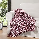 Jessica Simpson Plush 50"X70" Throw Blanket - Wildflower Park Red - Luxurious Plush Blanket for Ultimate Comfort and Cozy Warmth