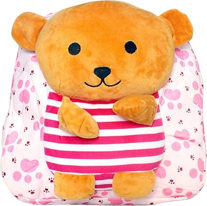 Tickles Pink Teddy Soft Toy Shoulder Bag School for Kids Christmas Childrens Day Gift 3 litres