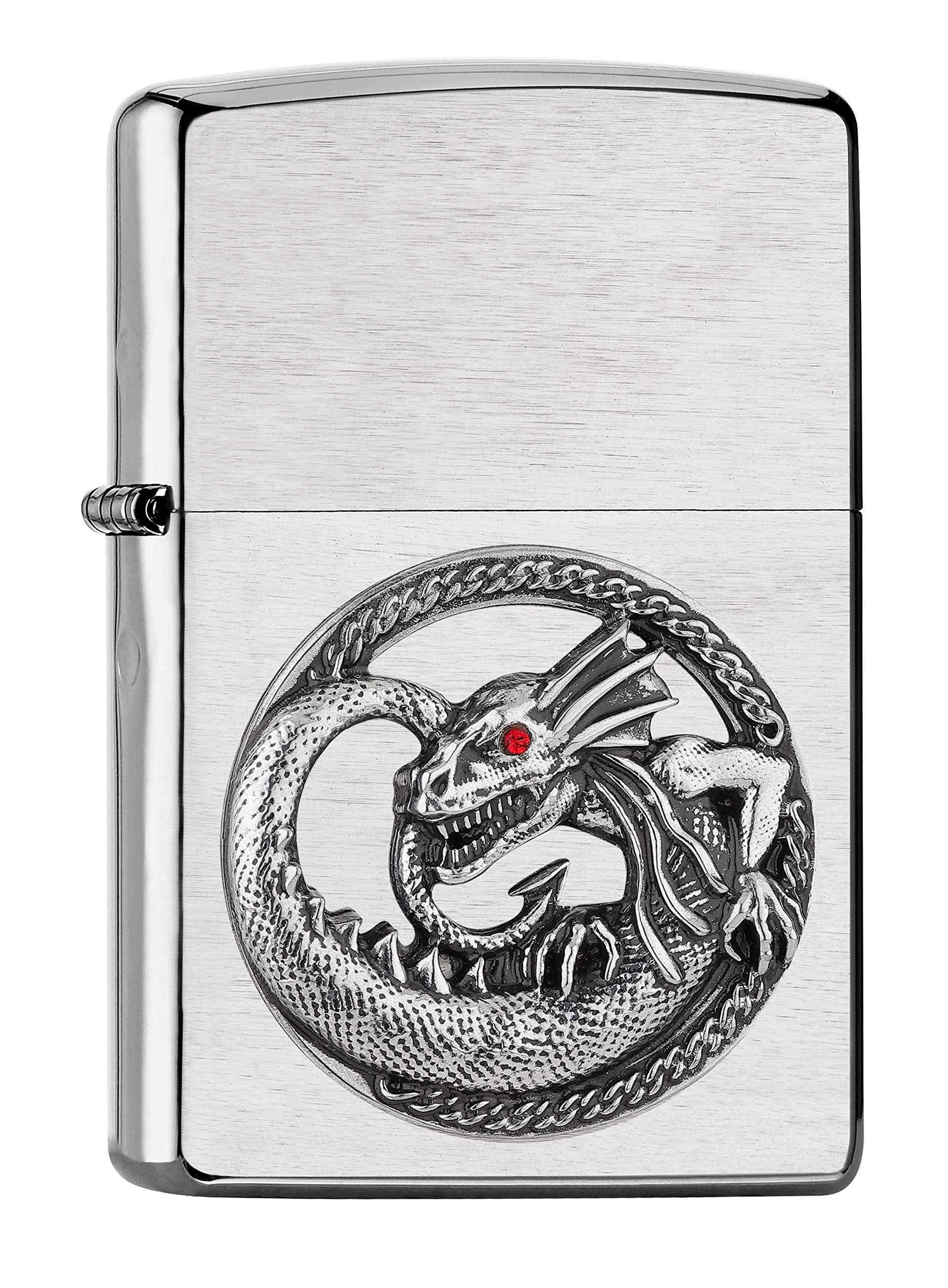 ZIPPO – Chrome Brushed - Dragon, Emblem – gasoline Windproof lighter, refillable, in gift box