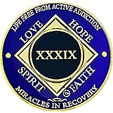 Simply Minimal NA 39 Year Medallion, Narcotics Anonymous Coin, Gold Color Plated Recovery Token