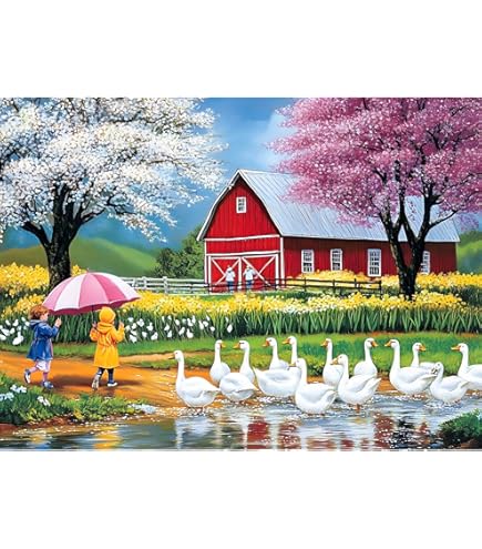 500-Piece Animal Farm Jigsaw Puzzle - Spring Flowers Scene With Dog & Cat, 20.5x15 Inches, Family Activity Game - View #3