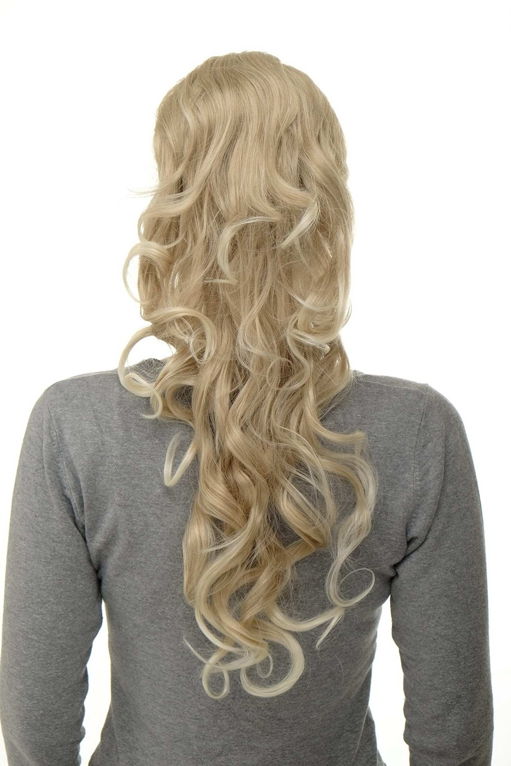 WIG ME UP WK08-24T613 Hairpiece ponytail with micro clamp, combs and elastic draw string curly curls voluminous very long blond mix 23inch