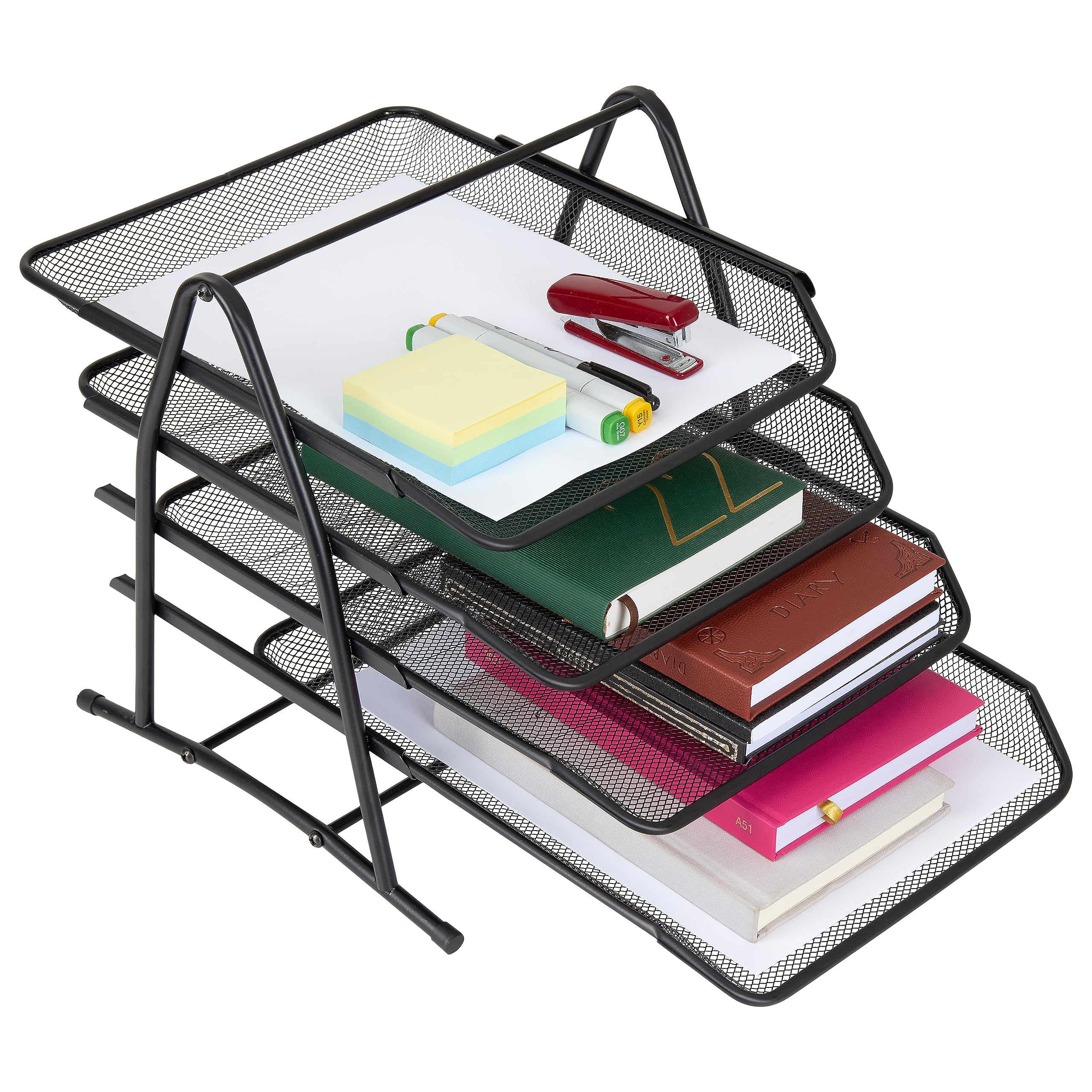 Desk Organiser Mesh 4 Tier Desk Storage Organiser Filing Letters Paperwork Office Accessories Desk Tray for Work - Sliding Trays Home Office Stationery Supplies