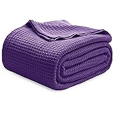 Bedsure Gentlesoft 100% Cotton Blanket Queen Size for Bed - Breathable and Soft, Thick Cozy Waffle Weave Christmas Blanket Gift for Women, Purple, 90x90 Inches