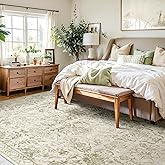 Sage Green Rugs 6x9 Rugs for Bedroom, Machine Washable Rugs 6x9, Distressed Living Room Rug, Traditional Non Slip Living Room Rug Floral Carpet Green Area Rug for Dining