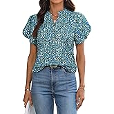LOOKBOHO Womens Tops Dressy Casual Trendy Business Work Blouses Short Sleeve Ruffled V-Neck Tshirts