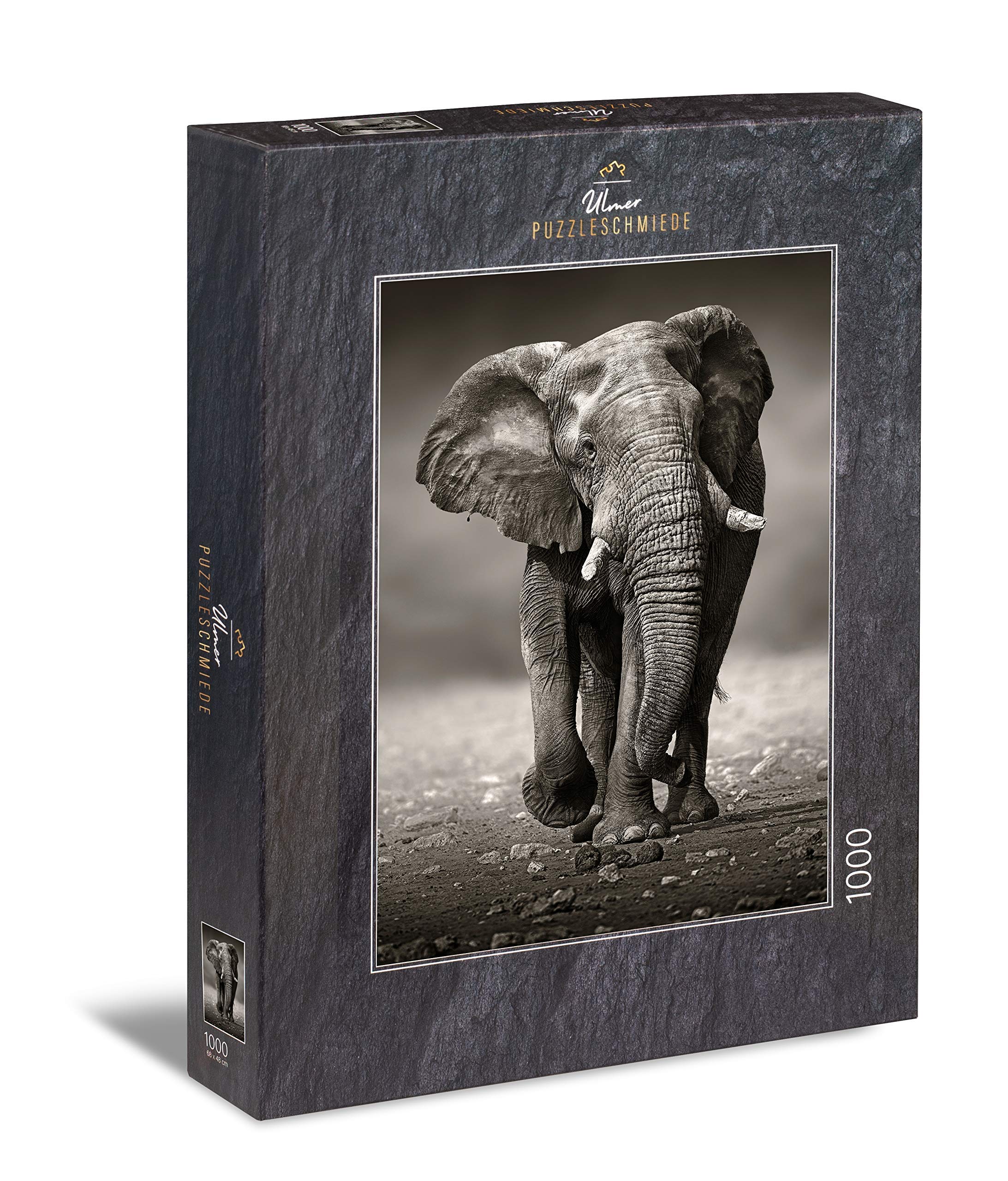 Ulmer Puzzleschmiede - Puzzle "Elephant" - 1000 pieces jigsaw puzzle - Powerful elephant as black and white photography
