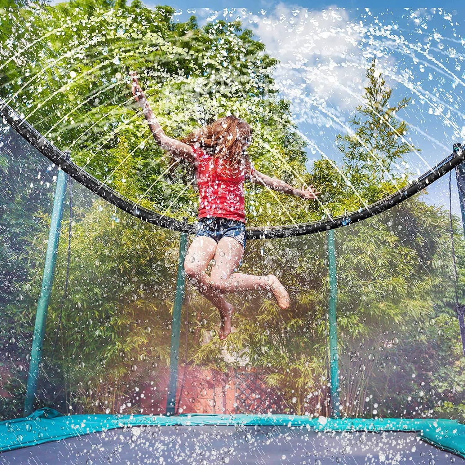 Trampoline Sprinkler, 15M Outdoor Water Play Sprinklers Summer Outdoor ...