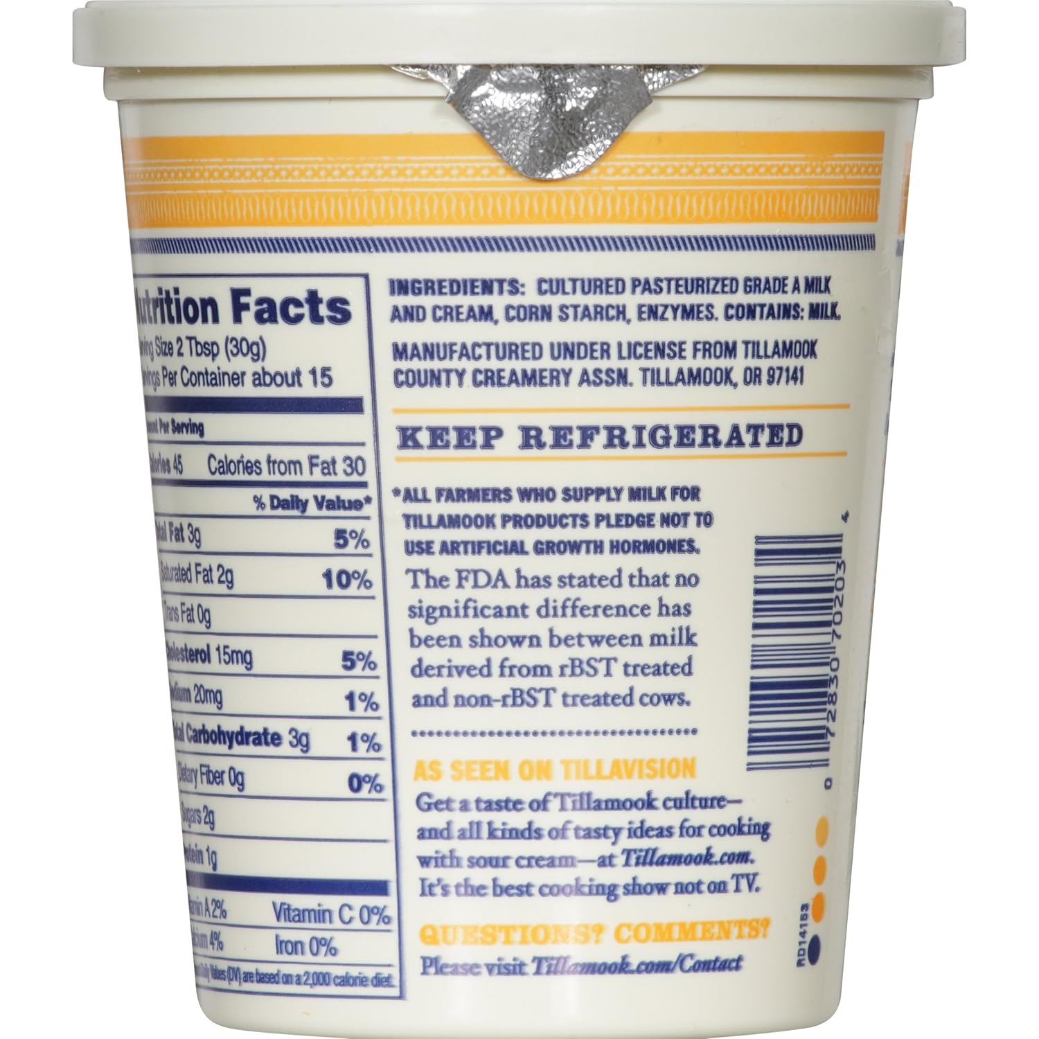 Sour Cream Nutrition Label Trovoadasonhos