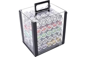 Brybelly Ace Casino Poker Chips Set - 1000 Heavyweight (14-Gram) Clay Composite Chips, Acrylic Display Case and Holders - Professional Supplies, Kits, Holders, & Storage Container
