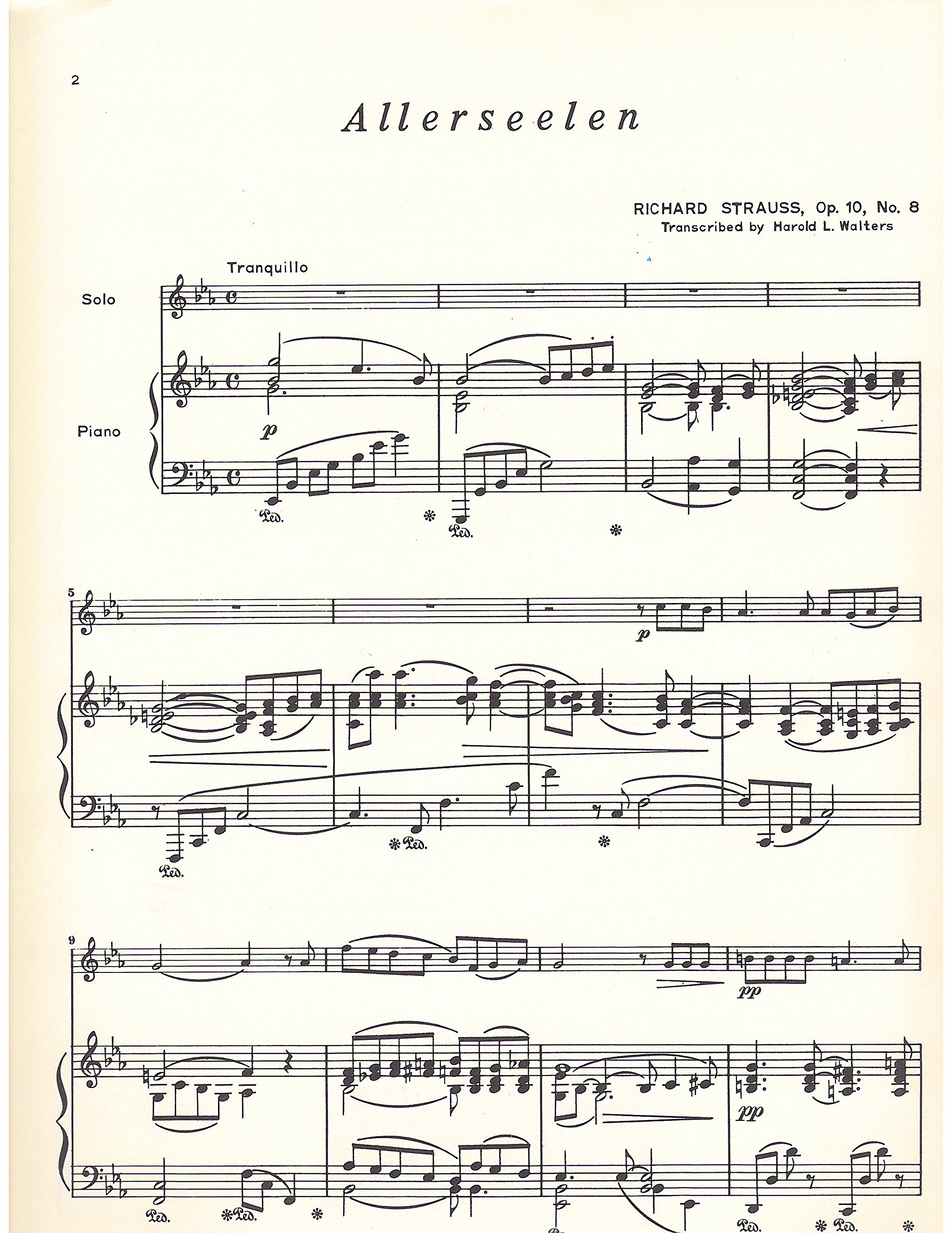 Amazon Com Allerseelen Op 10 No 8 Solo For Bb Tenor Saxophone With Piano Accompaniment Richard Strauss Harold L Walters Books
