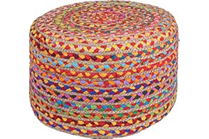 RIANGI Pouf Ottoman - Briaded Poofy Ottoman Pouffe - Boho Pouf Ottoman Foot Rest - Poofs/Ottomans Furniture Decor - Foot Rest Pouf for Bedroom - Poufs for Living Room - (18"x18"x12")