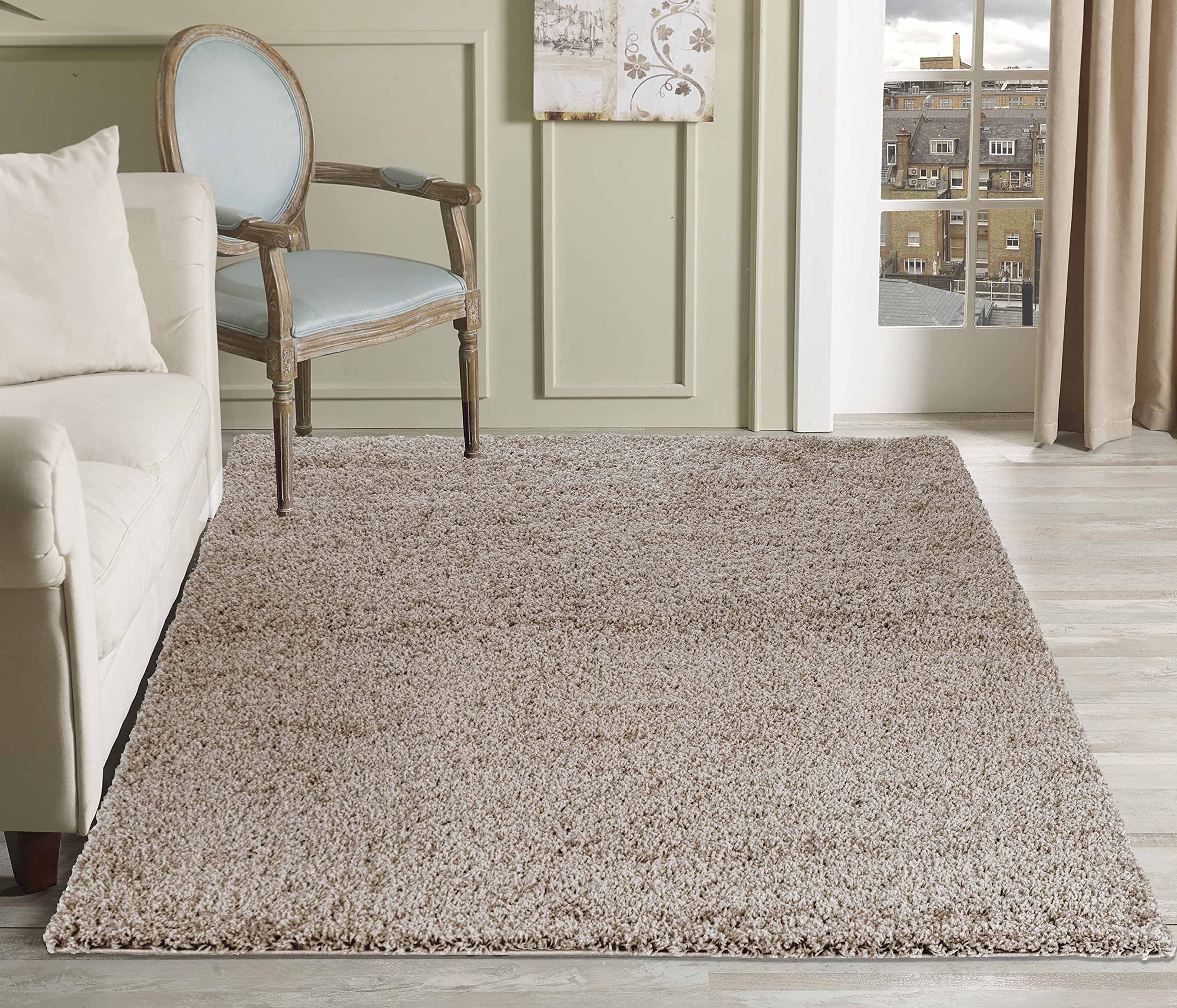 Serdim Rugs Living Room Shaggy Area Rugs, Polypropylene, L.Beige, 200x290cm(6'7"x9'6)