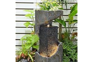 SERBILHOME Water Fountain Outdoor Garden 35.4" H Modern Outdoor Fountain with LED Light - Square Floor-Standing Waterfall for Garden, Patio, Deck, Porch, Office, and Home Art Decor