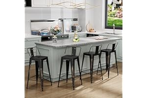 Aklaus Metal Bar Stools Set of 4 Barstools Counter Height Bar Stools with Back Industrial BarStools Indoor Outdoor Kitchen Dining Chairs Modern Bar Chairs Distressed Gold 26inch Stools