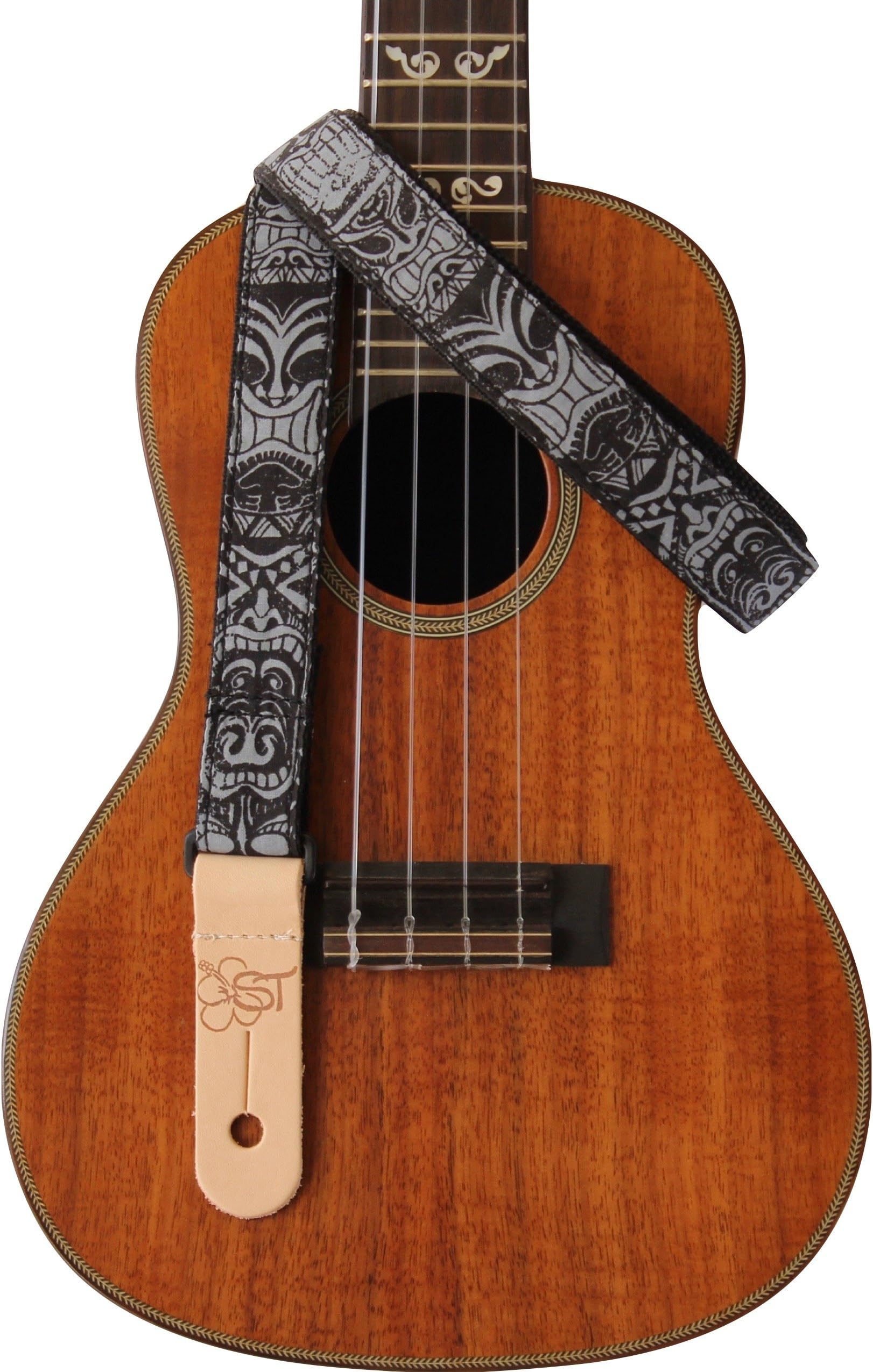 Sherrins Threads 1-Inch Ukulele Strap - Black Tiki