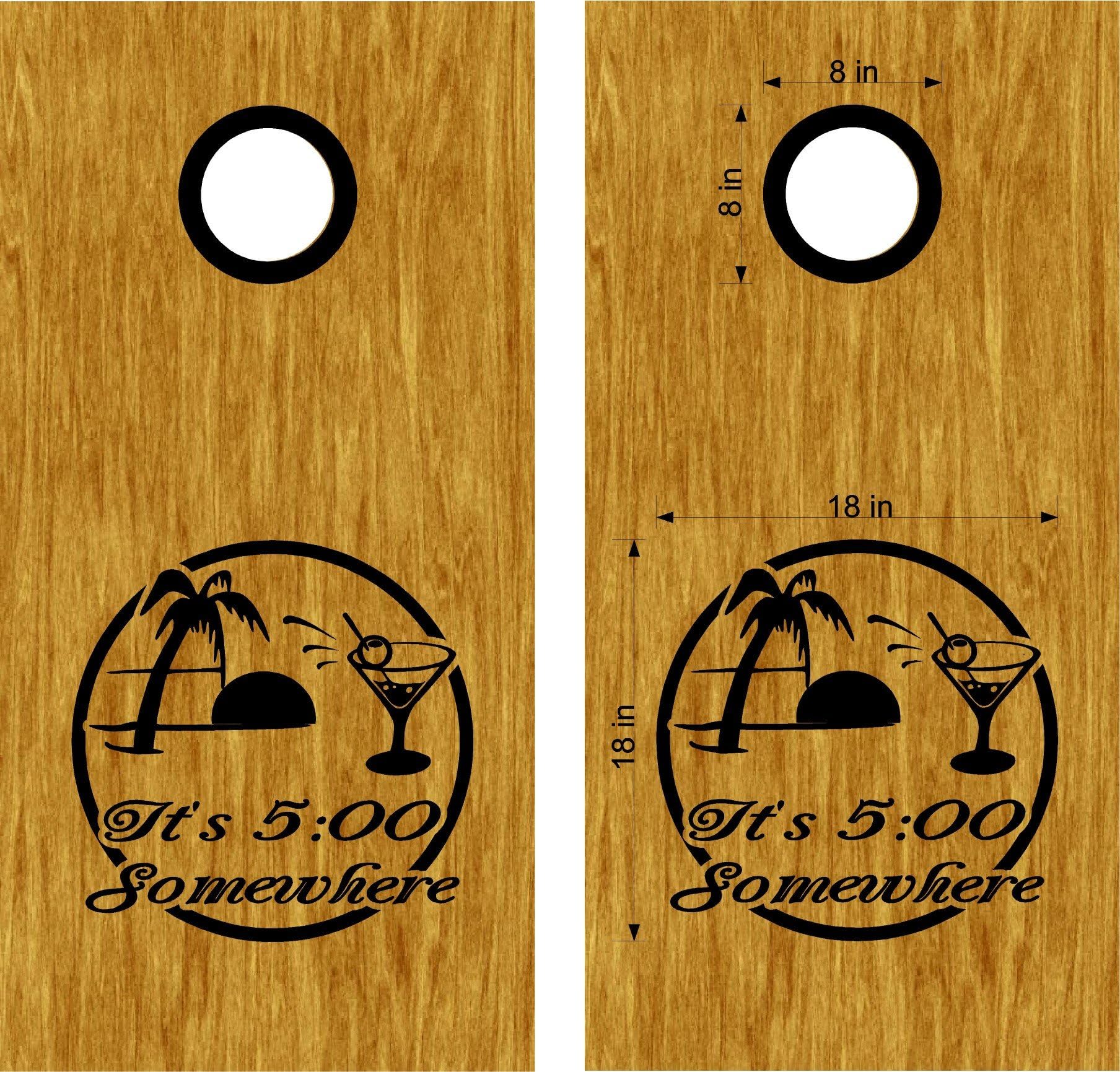 It's Five O'clock Somewhere Cornhole Board Decals Stickers - Bean Bag Toss - Wedding Vinyl Stickers - Comes With Rings - Bean Baggo Decals