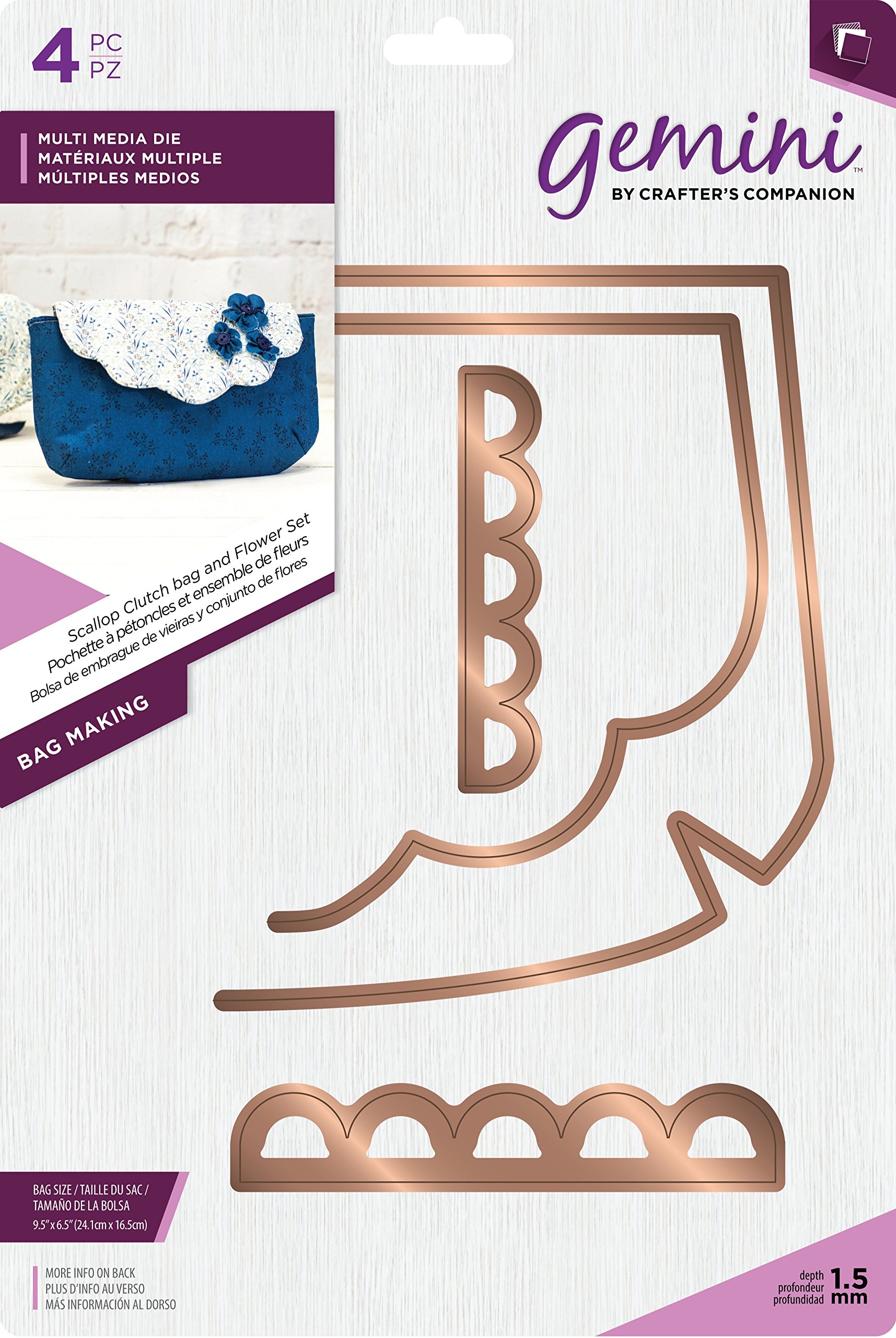 Gemini Multi Media Die-Scallop Clutch Bag and Flower Set, Metal, Gold, 32 x 22 x 0.3 cm