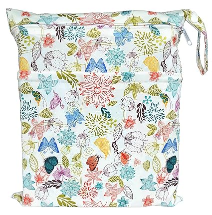 Hibaby Wet Dry Bag Baby Cloth Diaper Nappy Bag Reusable With Two Zippered Pockets (Bloom)