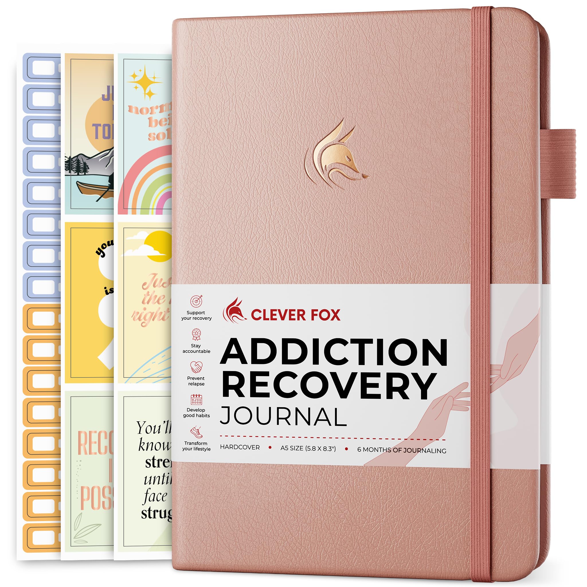 Clever Fox Addiction Recovery Journal – Guided Sobriety Workbook for Alcohol, Drug, Gambling, Eating & Other Addictions – Daily Planner to Support Recovery Progress – A5 Size (Rose Gold) — image 1