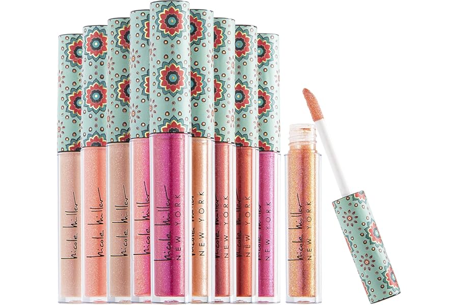 Nicole Miller Lip Gloss Collection Shimmery Glosses for Women and Girls Long Lasting Color Set with Rich Varied Colors, Pink Glossy, 10 Count (Pack of 1)