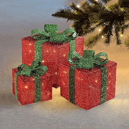 Decorazioni Natalizie Per Davanzali.Set Di 3 Pacchetti Con Fiocco Luci Led Decorative Di Natale Decorazioni Natalizie Per Interni Ed Esterni Sentik Red Green Amazon It Casa E Cucina