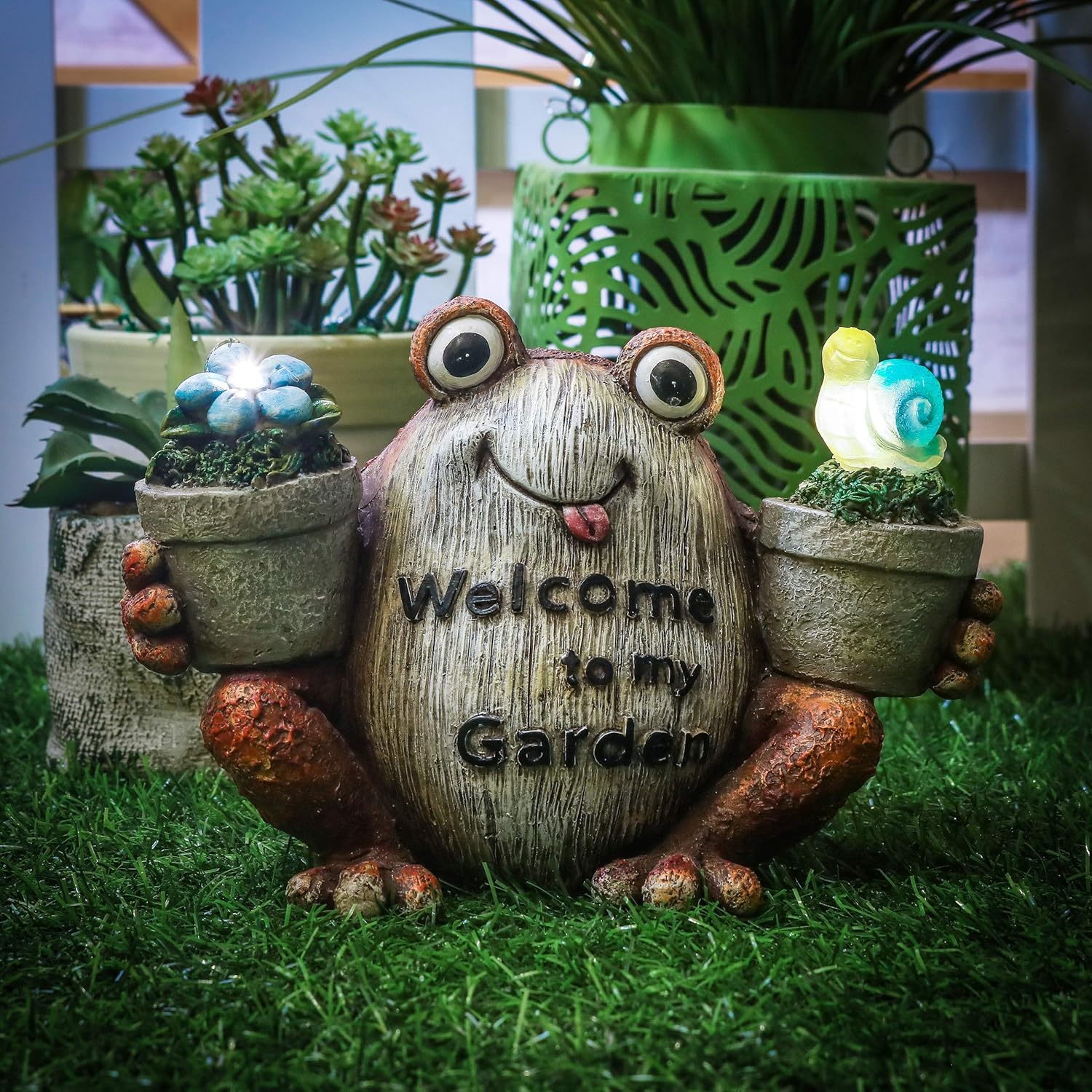 TERESA'S COLLECTIONS Frosch Solar Gartenfiguren für Außen aus Kunstharz