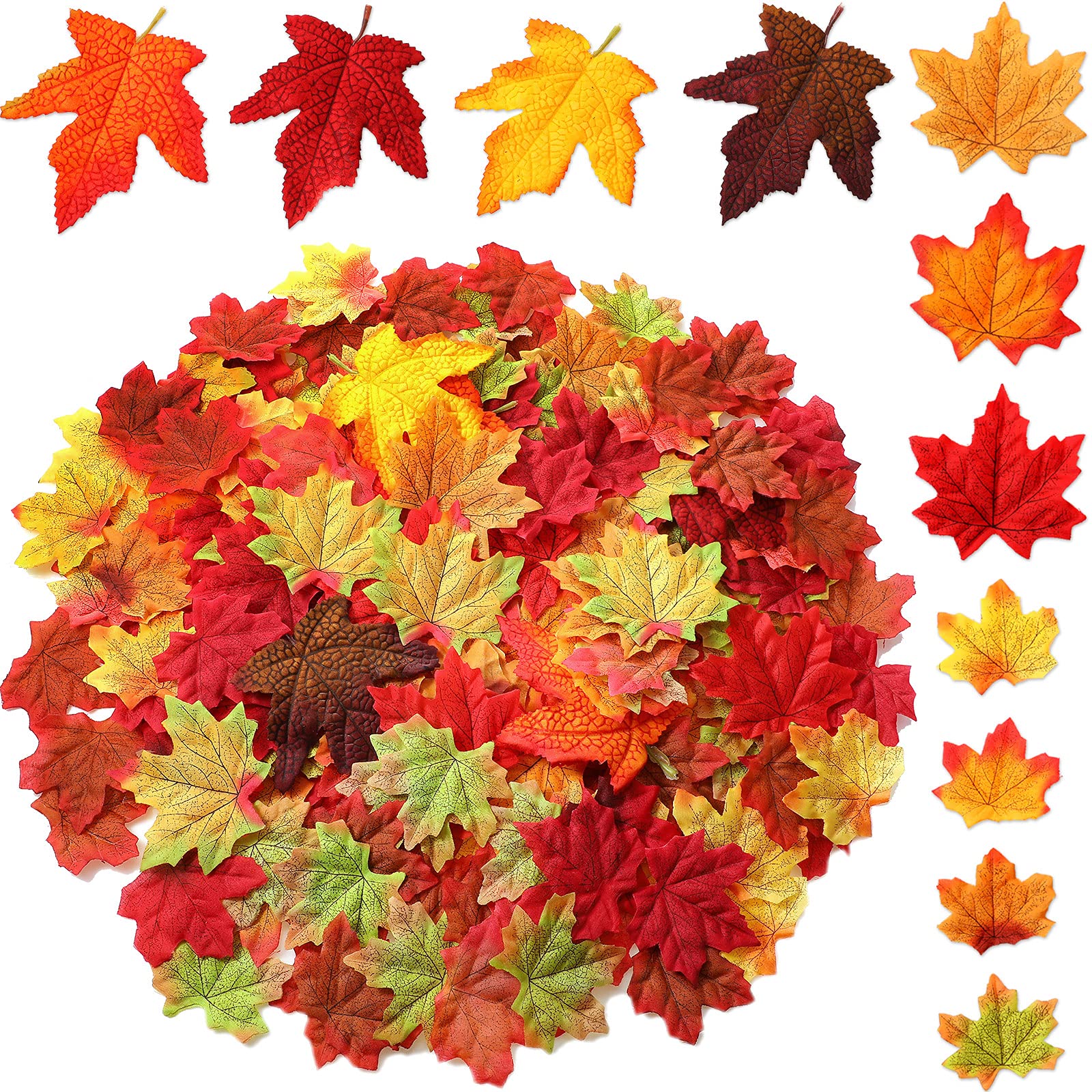 Syhood 500 Pieces Artificial Autumn Maple Leaves Dozens of Mixed Autumn Maple Leaves Assorted Decor Dart Scrapbooking Supplies for Thanksgiving Weddings Halloween