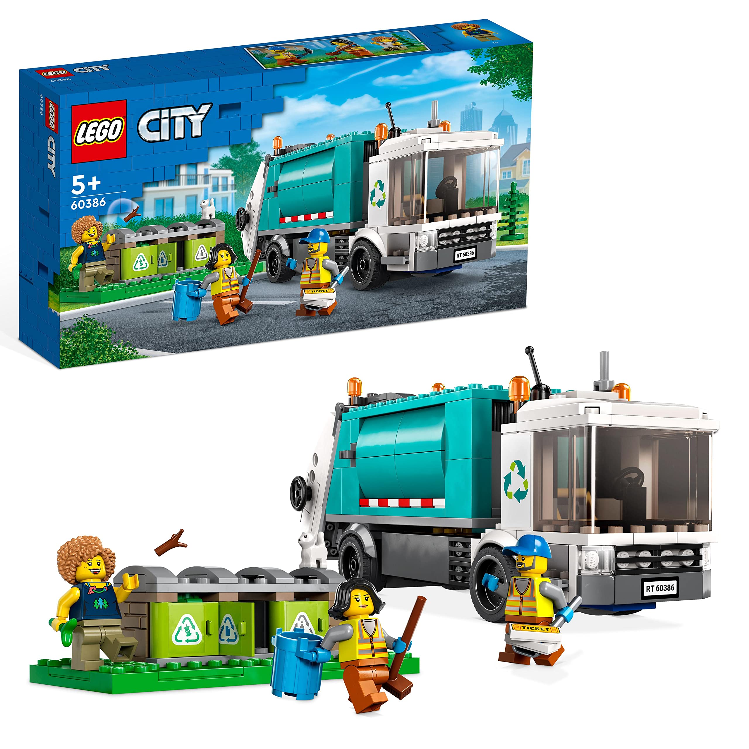 LEGO City Recycling Truck, Bin Lorry Toy Vehicle Set with 3 Sorting Bins, Gift Idea for Kids 5 Plus Years Old, Educational Sustainable Living Series 60386