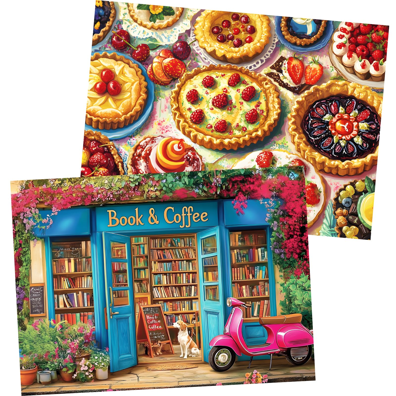 Photo 1 of 2 Pack 500 Pieces Puzzle for Adults,Bookstore Jigsaw Puzzles 500 Pieces Delicious Pie Dessert Puzzles for Adults 500 Piece Colorful Premium Cardboard Puzzle Family Activity Gift 20.5x15 in